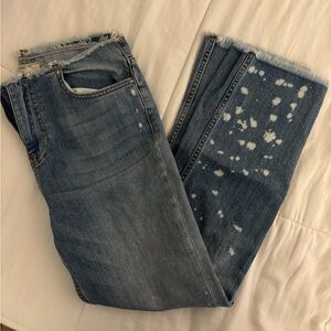 Free People Low Waist (waist is cut off) Denim Jeans with Splatter Paint on legs